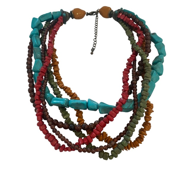 Multi strand necklaces with simulated multicolor gemstones - Picture 1 of 10